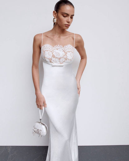 SP White Satin Lace Maxi Dress