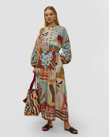 ALM Michelle Printed Ramie Midi Dress
