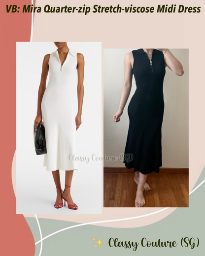 2 Colors! VB Mira Quarter-zip Stretch-viscose Midi Dress in Black & White