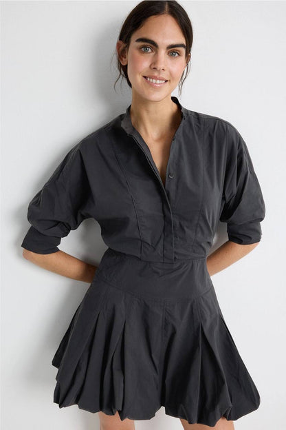 3 Colors! SK Effie Bubble Cotton-blend Mini Dress Shirtdress