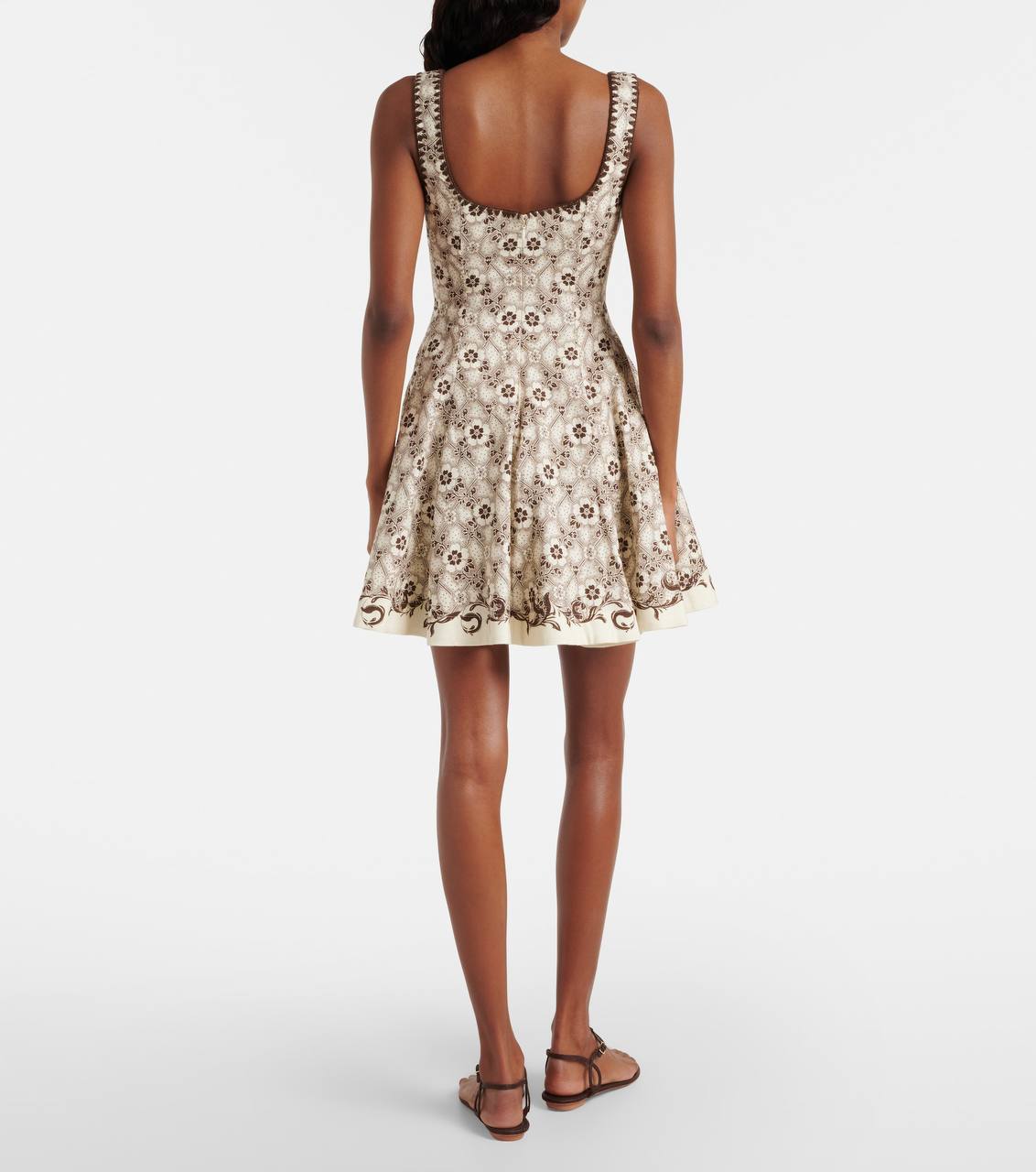 ALM Printed Linen-Cotton Mini Dress in Cream/Brown