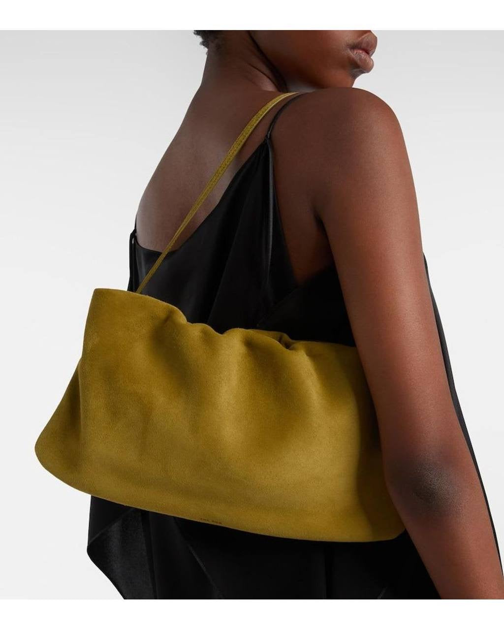 TR Bourse XL Lambskin Suede Shoulder Bag in Black | Green