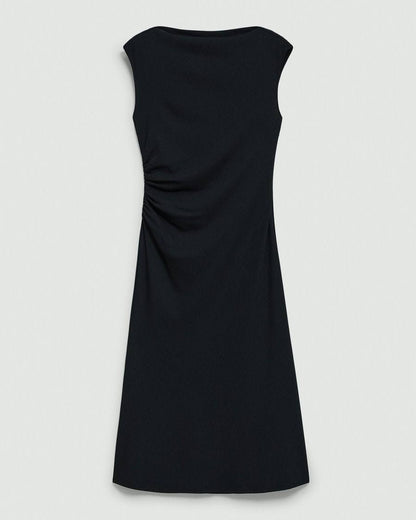 TH Draped Boatneck Midi Dress in Crepe Jersey