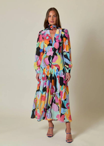RX Marigold Silk Pussybow Maxi Dress