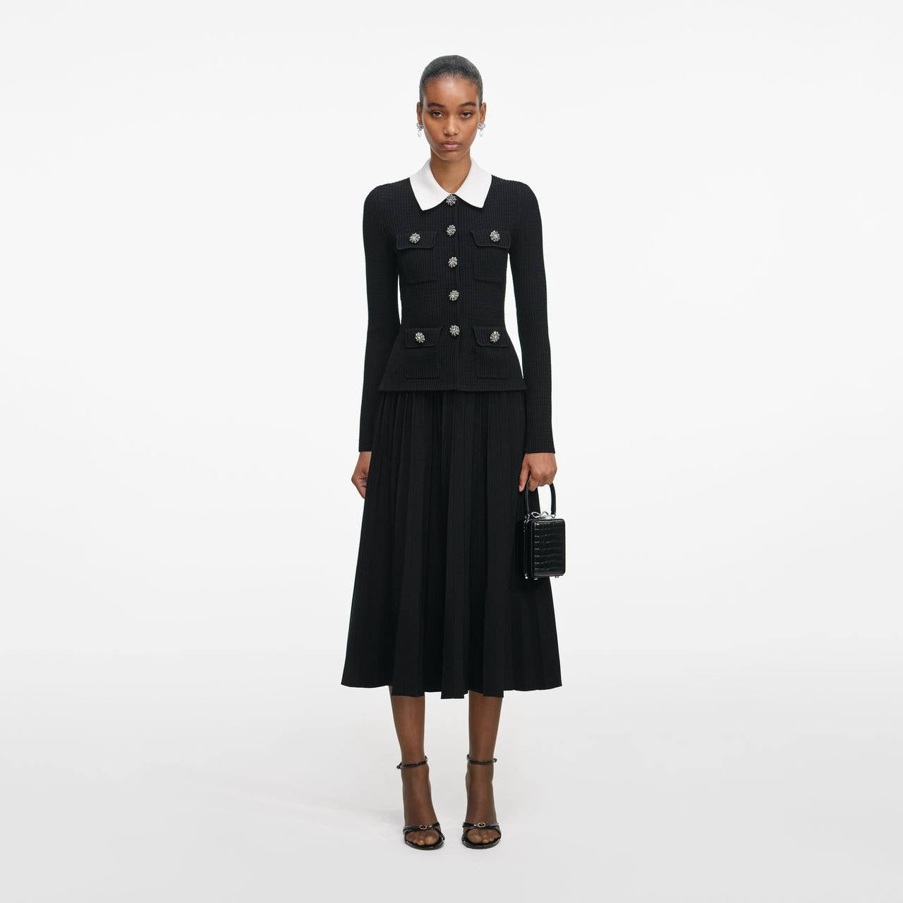 SP Black Contrast Collar Tailored Knit Mini | Midi Dress