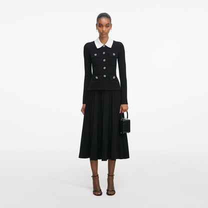 SP Black Contrast Collar Tailored Knit Mini | Midi Dress