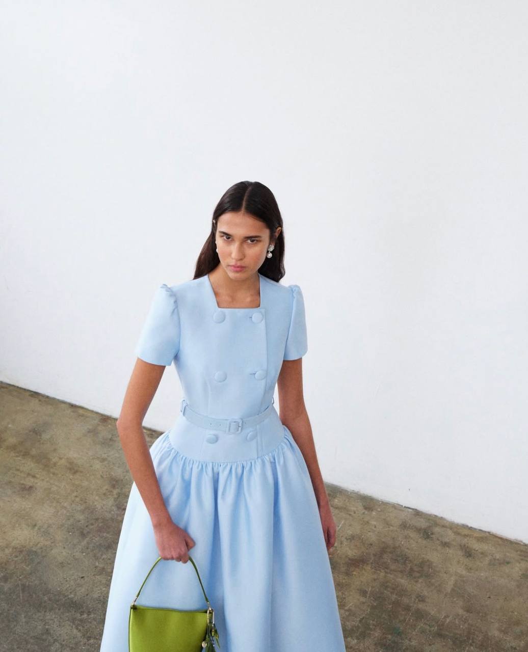 SP Blue Button Front Taffeta Midi Dress