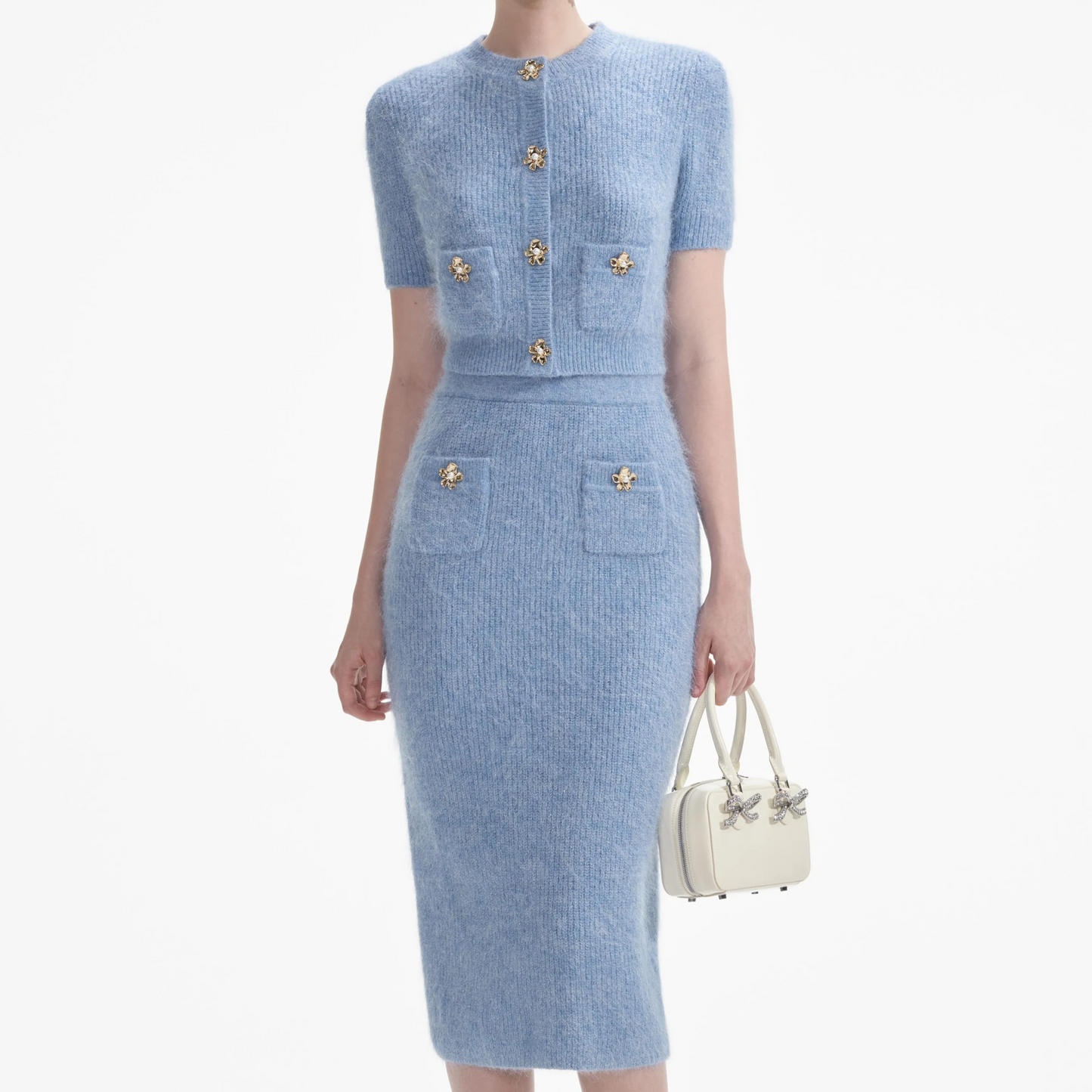 SP Blue Soft Knit Top | Midi Skirt | Set