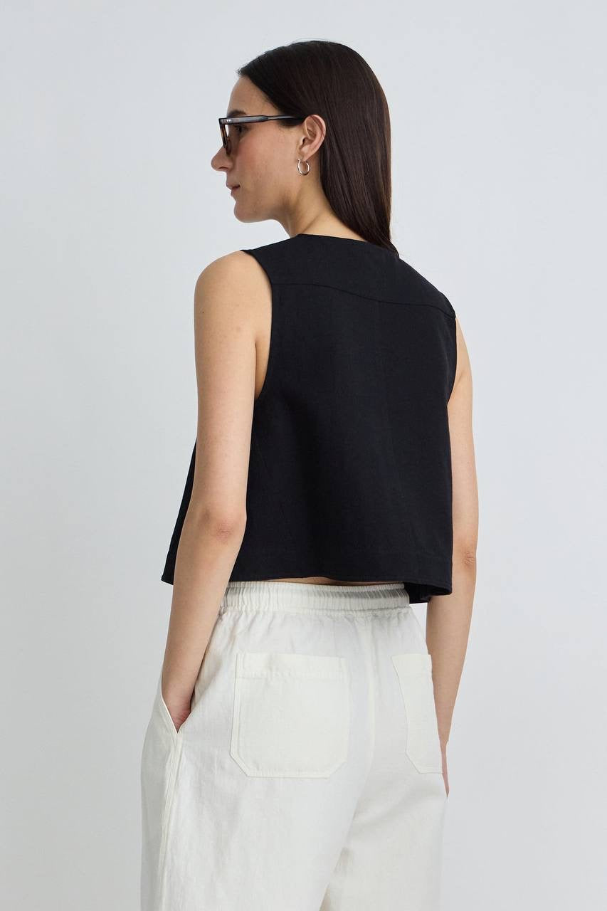 AA Godet Cotton-linen Sleeveless Tank Top