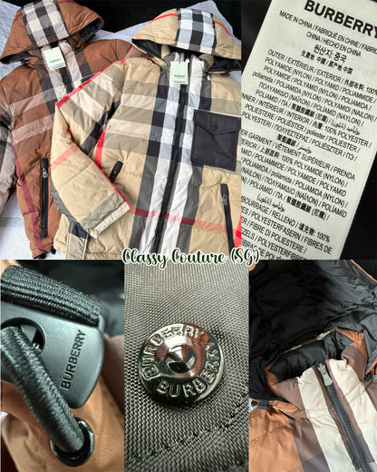 BBR Men’s / Unisex Reversible Check Nylon Puffer Hooded Jacket (Down feather-filled)