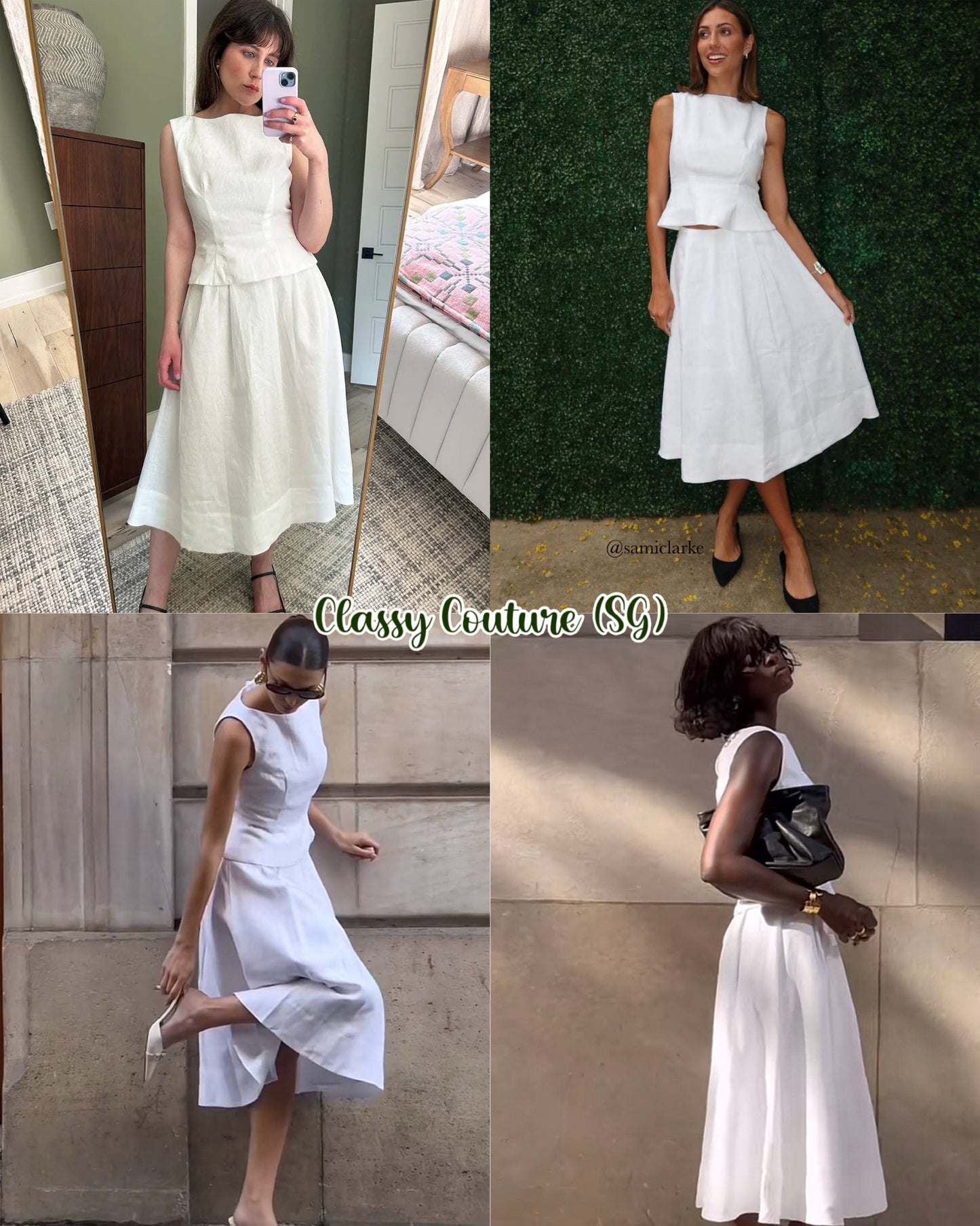 Ref Moya Two Piece in White Cotton Eyelet & Linen | Peplum Top | Midi Skirt | Set