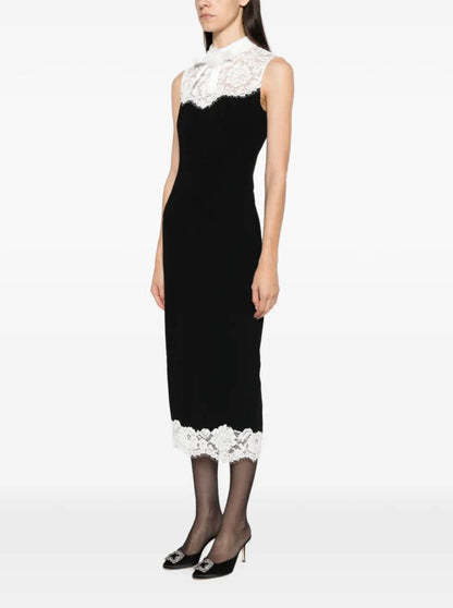 SP Black Contrast-Lace Bodice Midi Dress
