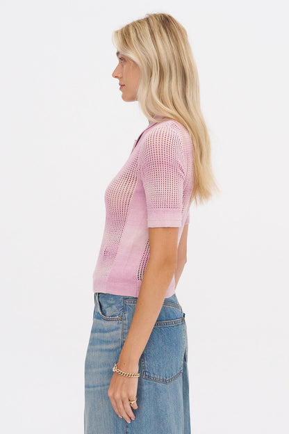 MM Cashmere-cotton Shrunken Mesh Polo Top