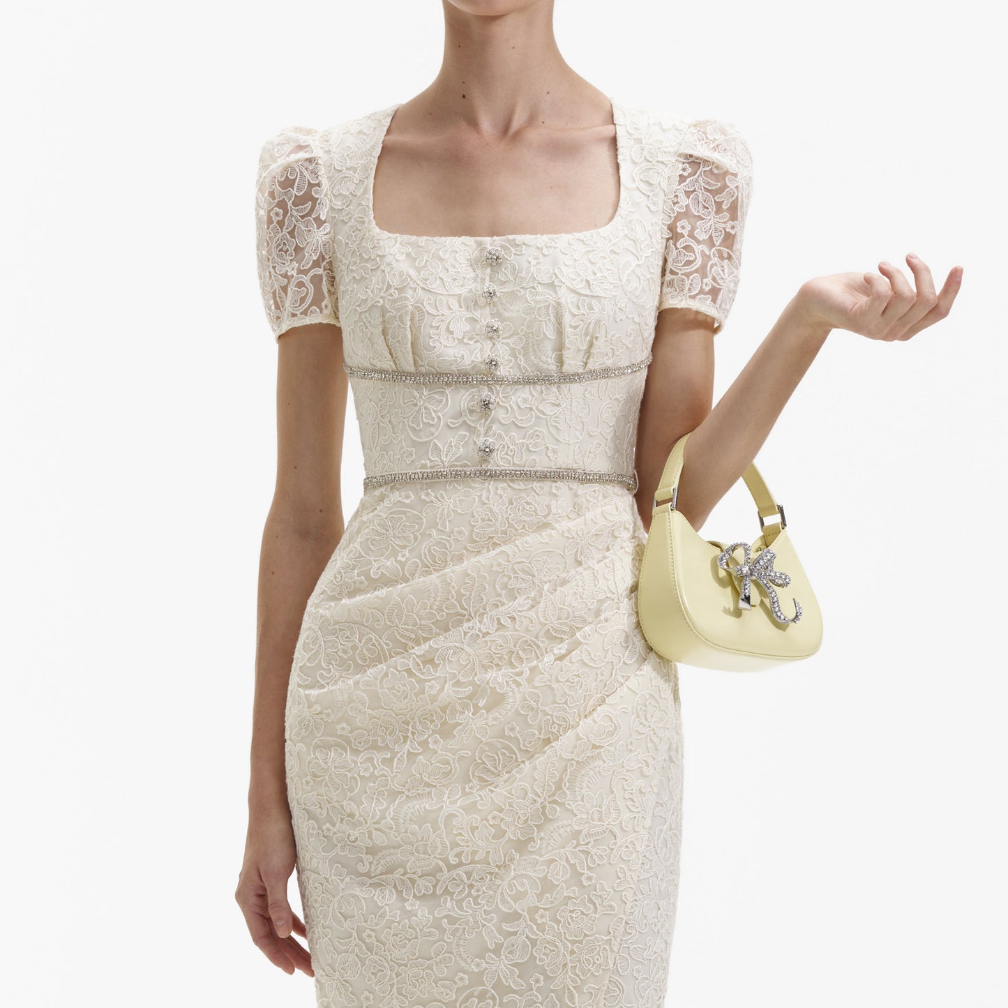 SP Cream & Mint Lace Diamante Midi Dress