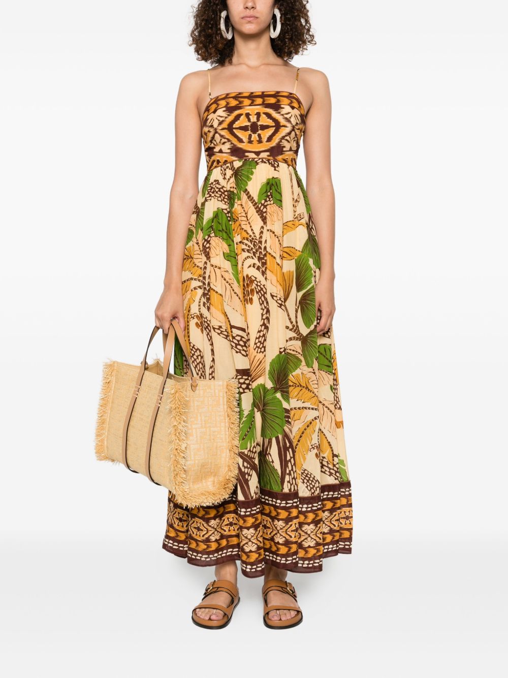 FR Folliage Sketch Cotton-viscose Midi Maxi Dress Sundress