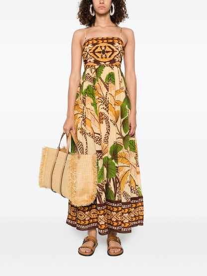 FR Folliage Sketch Cotton-viscose Midi Maxi Dress Sundress