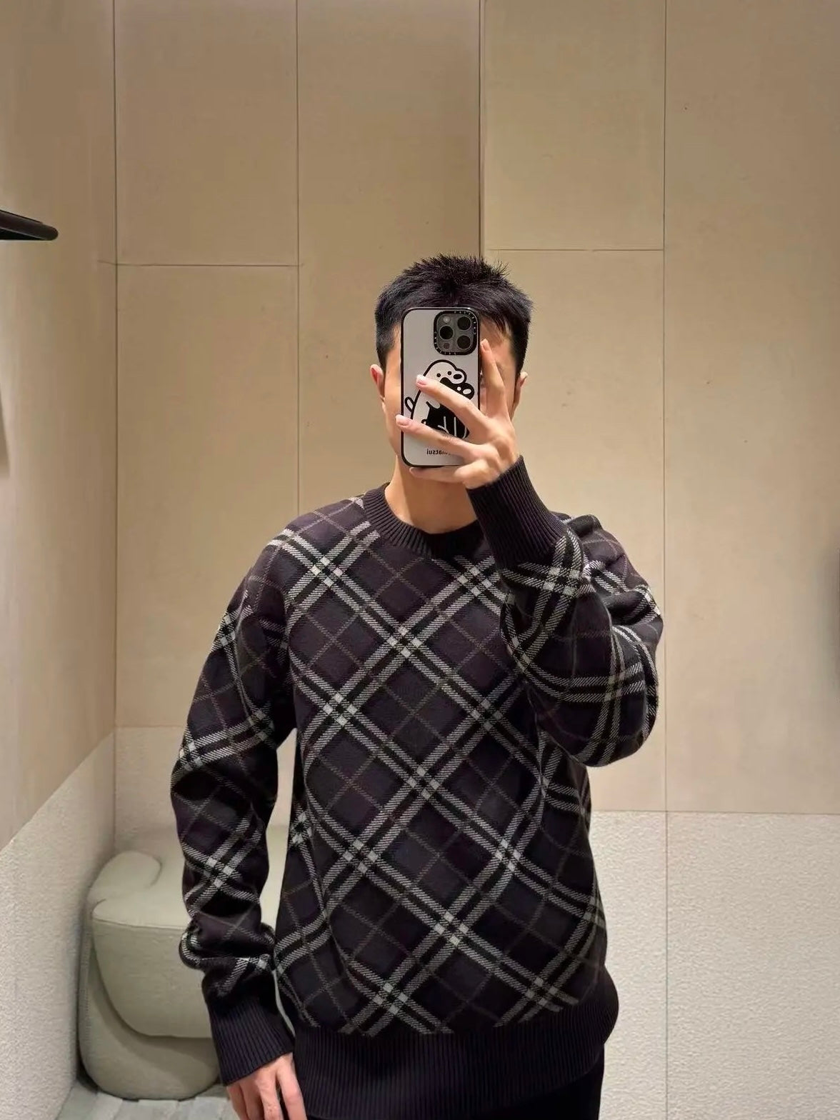 BBR Men’s / Unisex Check Wool-Cashmere Button-down Cardigan | Pullover Crewneck Sweater