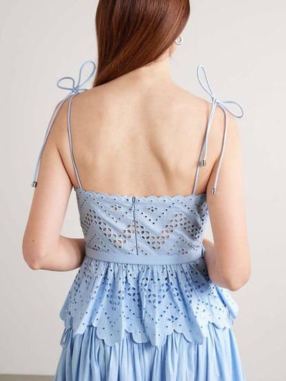 SP Blue Broderie Anglaise Top | Midi Skirt | Set