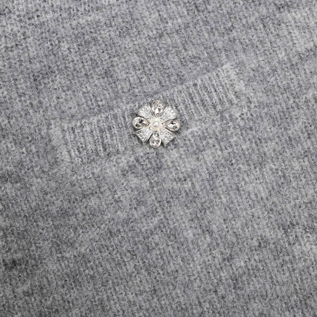 SP Grey Fluffy Crystal Embellished Cardigan | Mini Skirt | Set