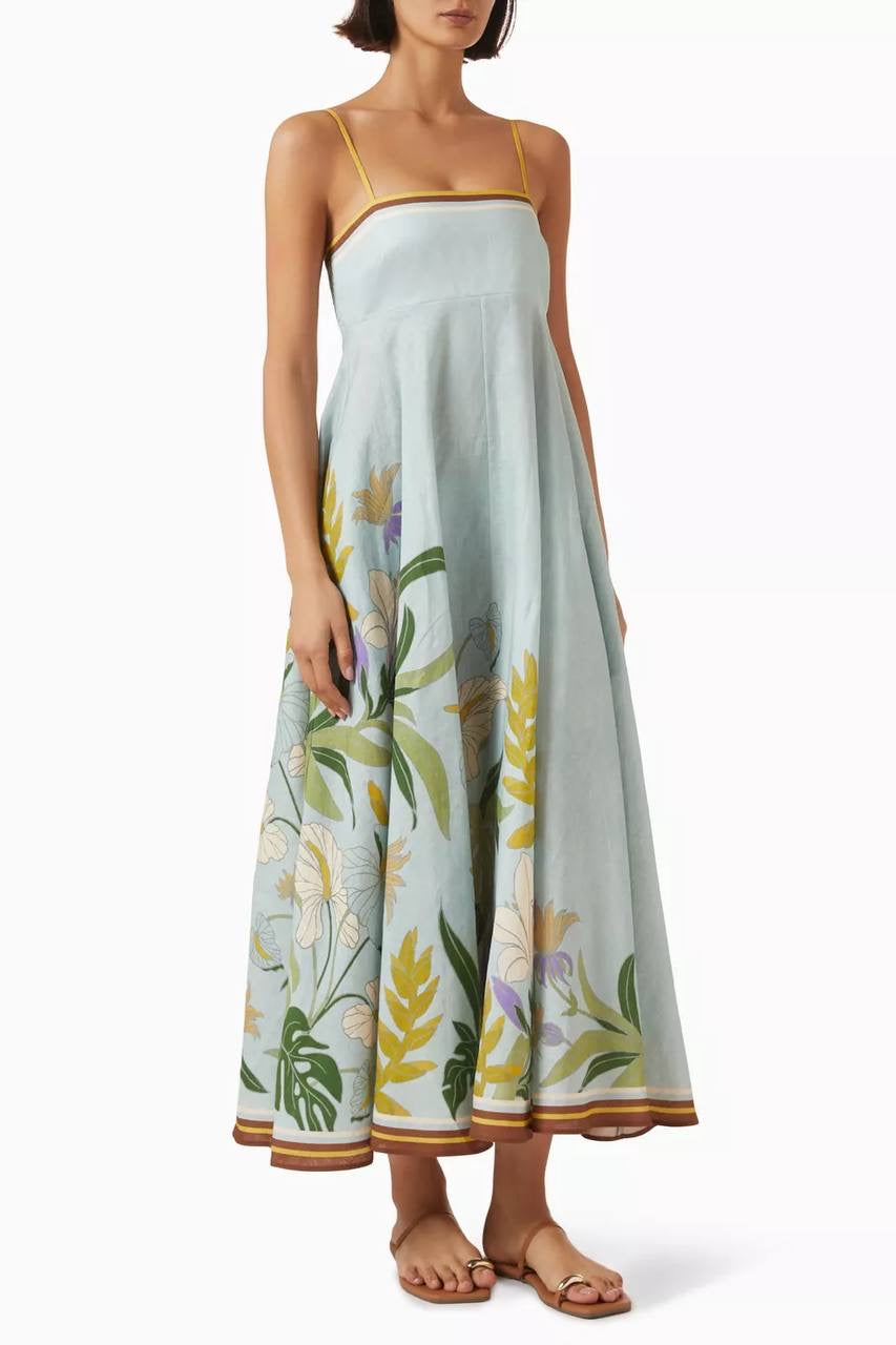 ALM Alfie Linen Sleeveless Sundress Midi Dress