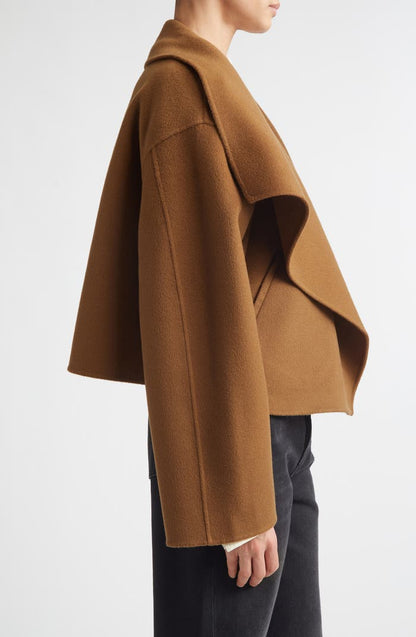 TOT Signature Double Wool Cropped Jacket Coat in Tobacco