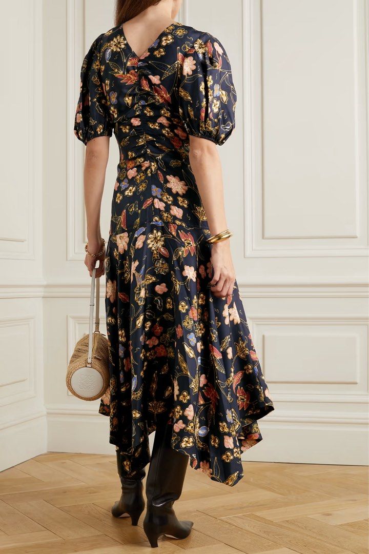 UJ Heleen Puff Sleeve Silk Midi Dress in Odessa floral