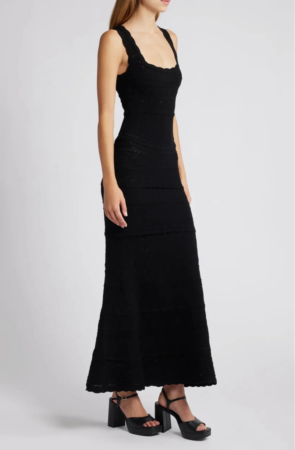 LSF Ellaria Mixed Stitch Knit Maxi Dress in Black