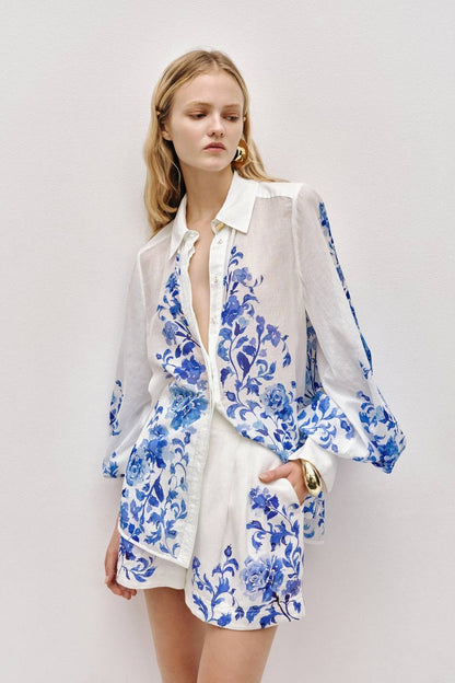 AJ Layla Linen Shorts in Rose Ink Blue