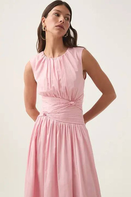 AJ Agatha Knot Waist Cotton Midi Dress