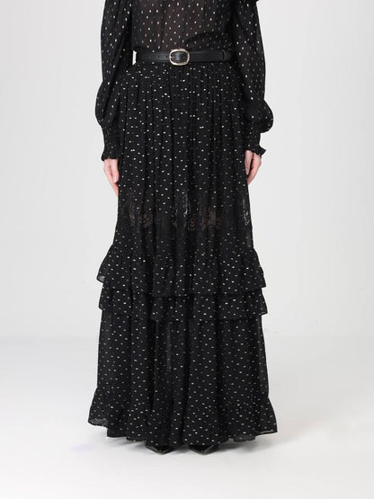 SP Black And Gold Chiffon Off Shoulder Top | Tiered Maxi Skirt | Set
