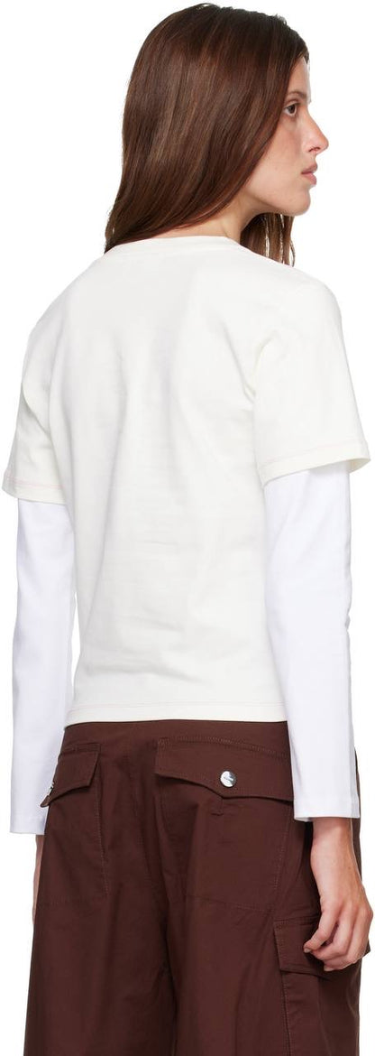 2 Styles! GN White Qixi Basic Cotton Jersey Baby Fit Tee | Layered Effect Oversized T-Shirt