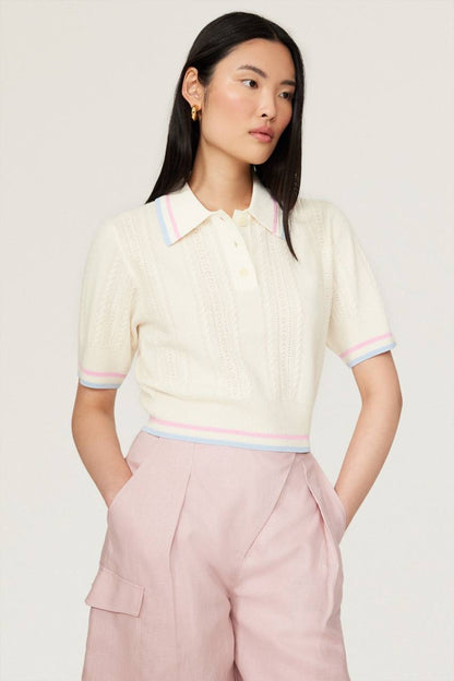 SD Loire Polo Stripe-detail Wool-Cashmere Knit Cropped Sweater Top