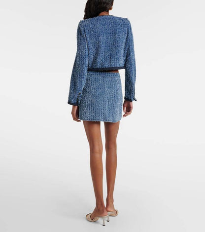 SP Textured Denim Jacket Mini Skirt