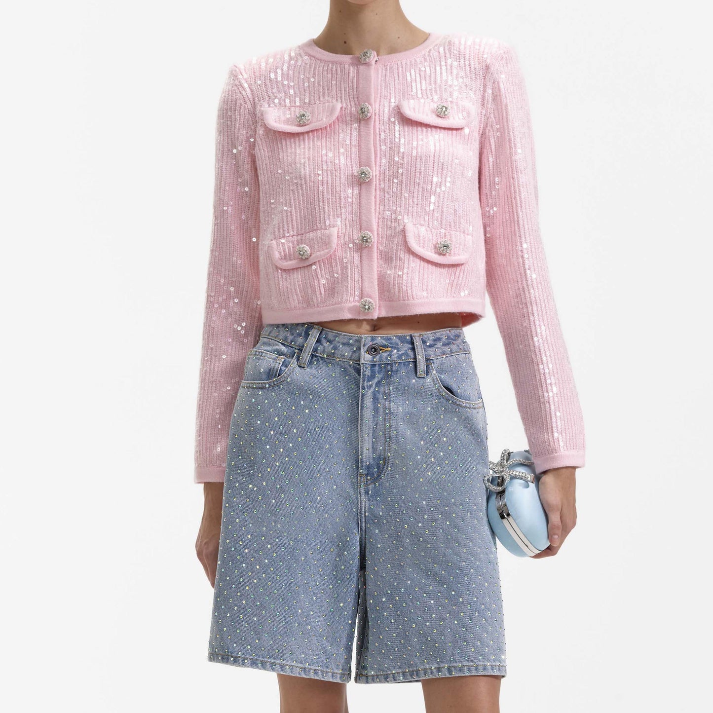 SP Pink Knit Sequin Cardigan | Mini Skirt | Set