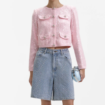 SP Pink Knit Sequin Cardigan | Mini Skirt | Set