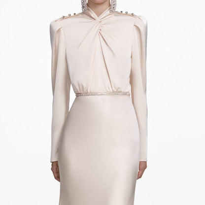 SP Champagne Satin Long Sleeve Maxi Dress