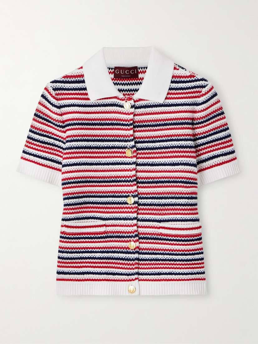 GC Striped Jacquard-knit Cotton-blend Polo Shirt