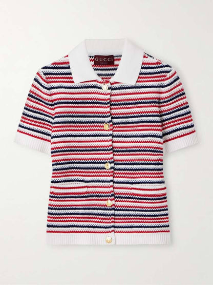 GC Striped Jacquard-knit Cotton-blend Polo Shirt