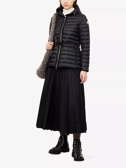 MC Raie Hooded Short Down Gathered Waist Drawstring Jacket