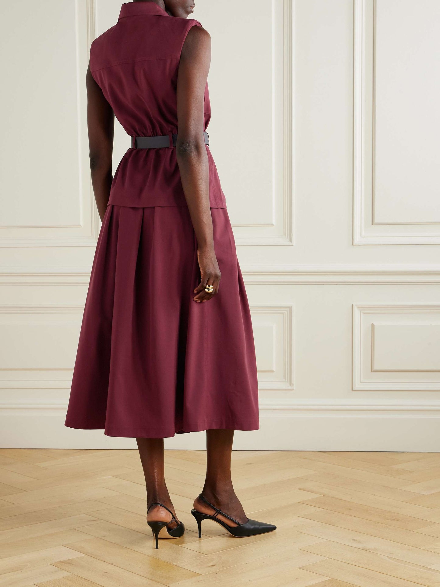 SP Burgundy Twill Belted Midi Dress (Top & Skirt Set)