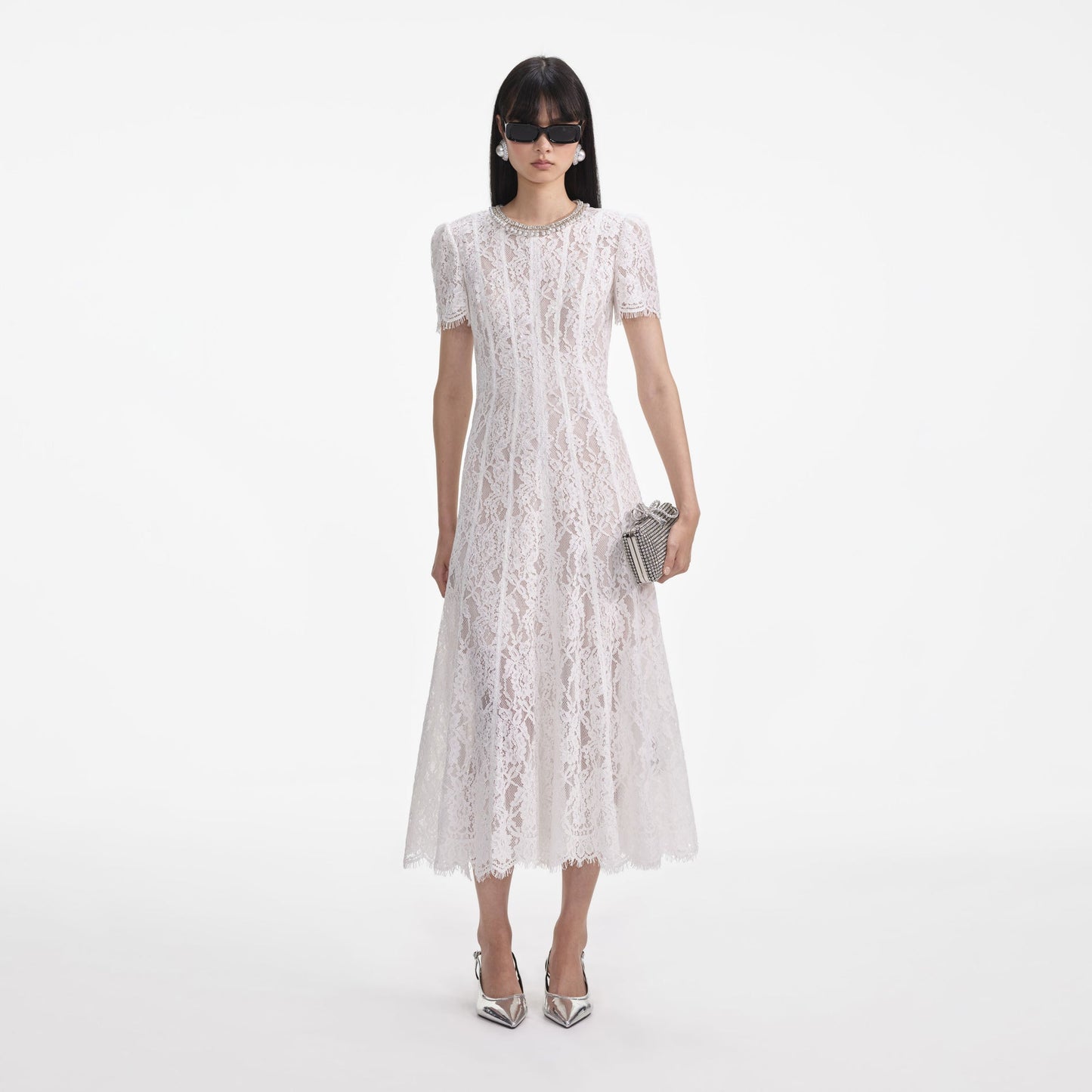 5 Colors! SP Cord Lace Embellished Short Sleeved Midi Dress in Yellow | White | Blue | Pink | Navy (with detachable nude inner slip)