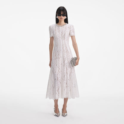 5 Colors! SP Cord Lace Embellished Short Sleeved Midi Dress in Yellow | White | Blue | Pink | Navy (with detachable nude inner slip)