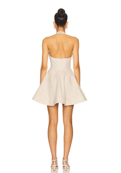 CC Cassia Halter Linen Mini Dress in Sand