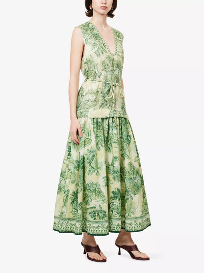 ALM Sara Cotton-Silk Sleeveless V-neck Midi Dress