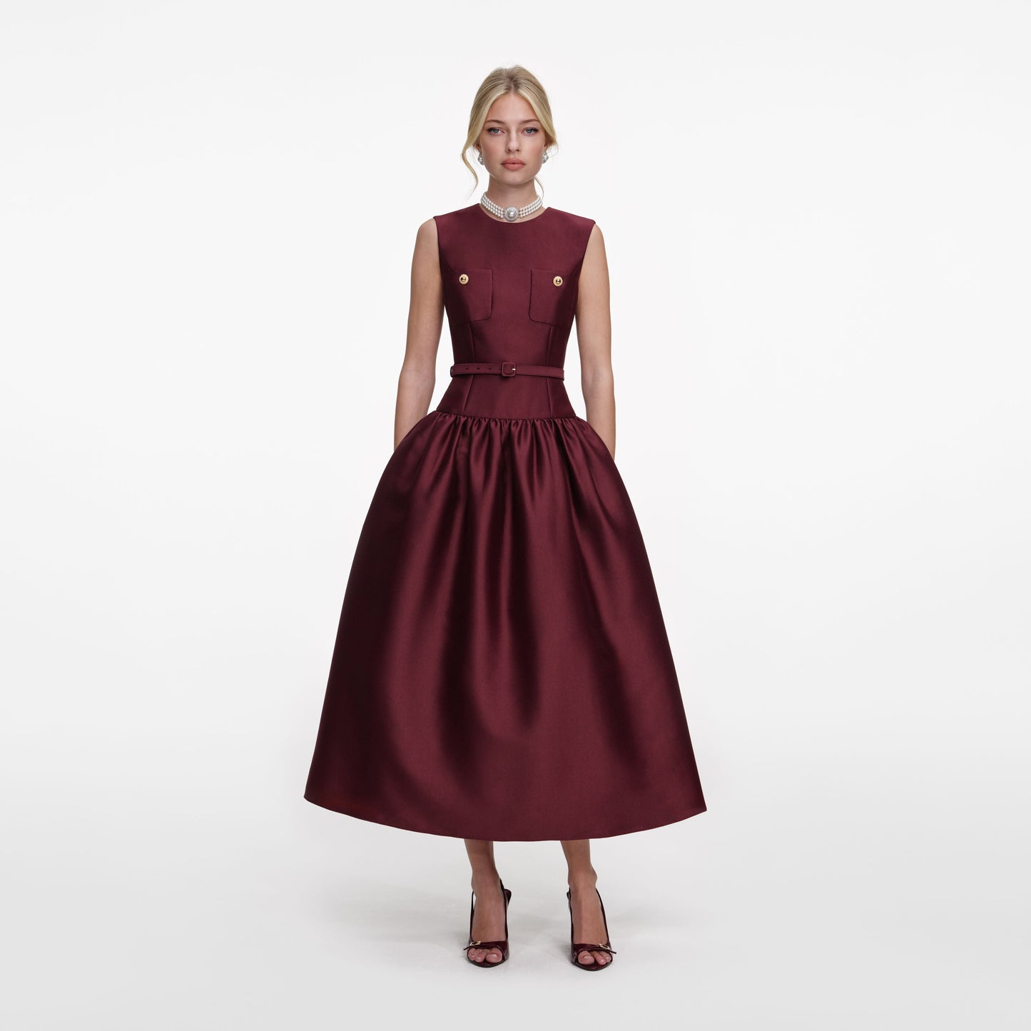 SP Pink & Burgundy Taffeta Midi Dress