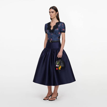 SP Navy Taffeta Midi Skirt