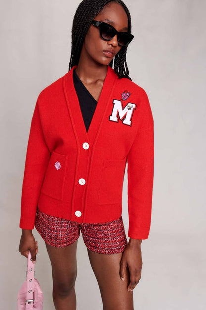 Micollege Patched Stretch-Knit Cardigan