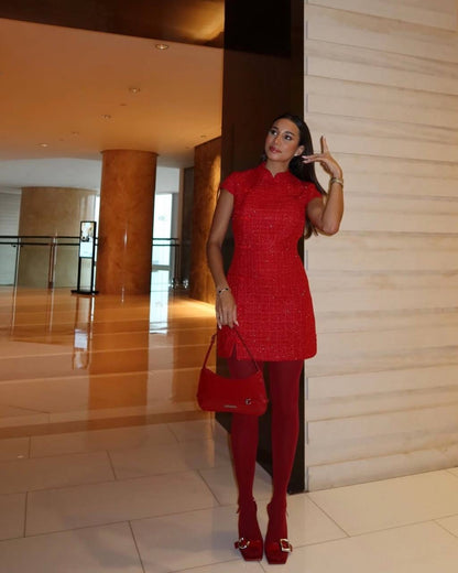 Restock! SAU Natasha Red Tweed Mini Dress