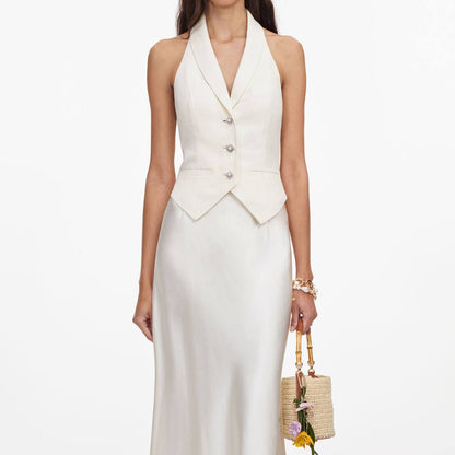 SP Cream Linen Blend Satin Midi Dress