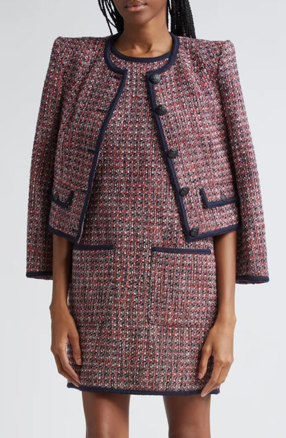 VB Ceres Metallic Tweed Jacket | Ravenna Sleeveless Mini Dress | Set in Red Blaze / Navy Multi